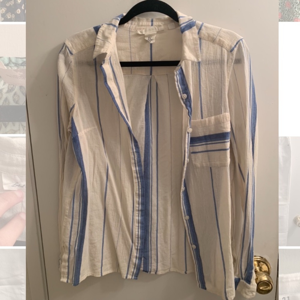 Blue and cream striped button up
